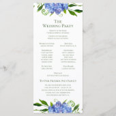 Blue Hydrangeas Bloemen Waterverf Trouwprogramma Programmakaart (Achterkant)
