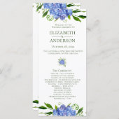 Blue Hydrangeas Bloemen Waterverf Trouwprogramma Programmakaart (Voorkant / Achterkant)