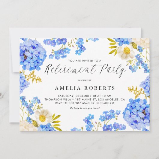Blue Hydrangeas Bloemen Winter Pensioen Partij Kaart (Voorkant)