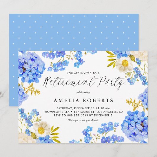 Blue Hydrangeas Bloemen Winter Pensioen Partij Kaart (Voorkant / Achterkant)