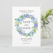 Blue Hydrangeas Bloemenkrans Save the Dates Kaarte Kaart (Staand voorkant)