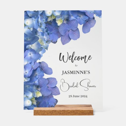 Blue Hydrangeas Blooms Bridal Shower Acryl Bord (Voorkant)