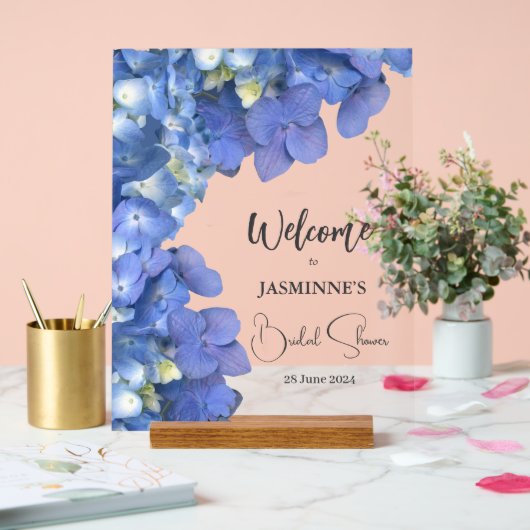 Blue  Hydrangeas Blooms Bridal Shower  Acryl Bord (Huwelijk)