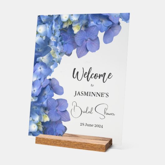 Blue Hydrangeas Blooms Bridal Shower Acryl Bord (Hoek)