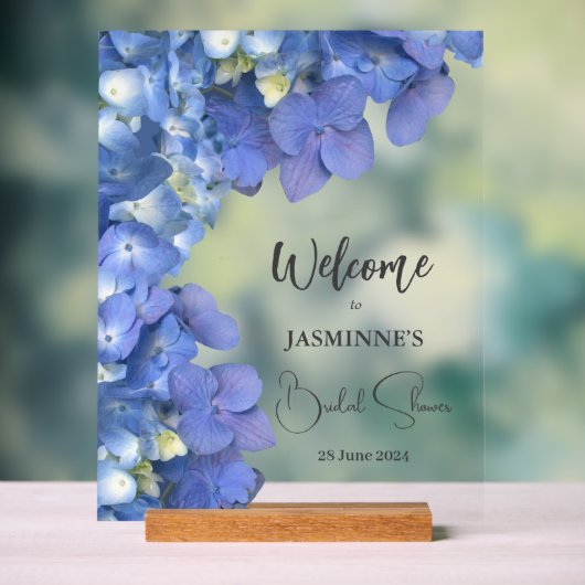 Blue Hydrangeas Blooms Bridal Shower Acryl Bord (Neutraal)