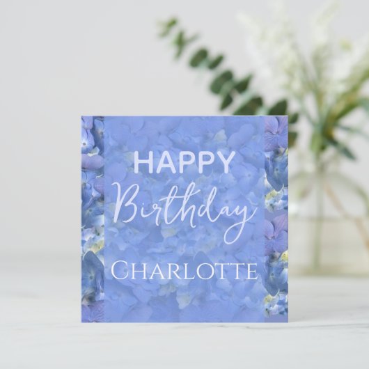 Blue Hydrangeas Blooms Happy Birthday Custom Name (Staand voorkant)