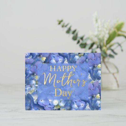 Blue Hydrangeas Blooms Moederdag Folie Feestdagen Briefkaart (Staand Voorkant)