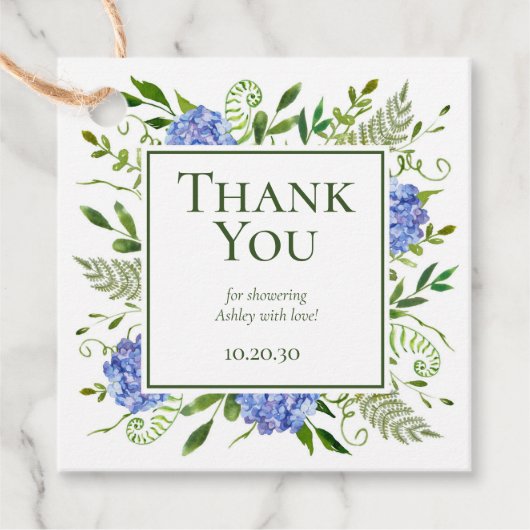 Blue Hydrangeas Boy Baby shower Bedankt Bedankjes Labels (Voorkant)