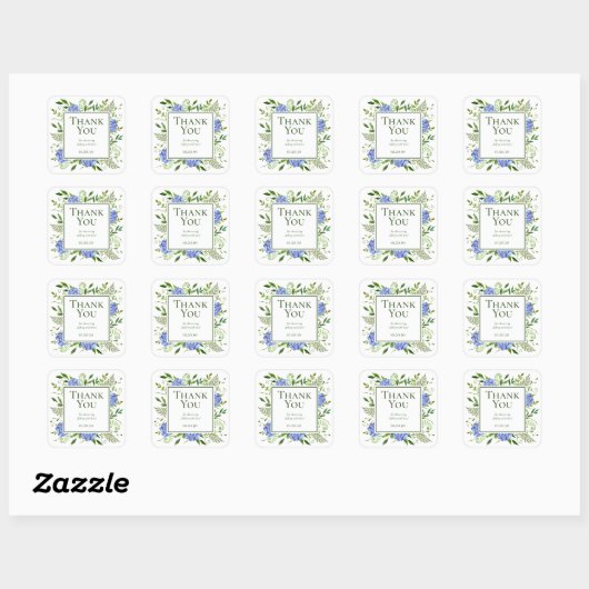 Blue Hydrangeas Boy Baby shower Bedankt Vierkante Sticker (Vel)