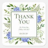Blue Hydrangeas Boy Baby shower Bedankt Vierkante Sticker (Voorkant)