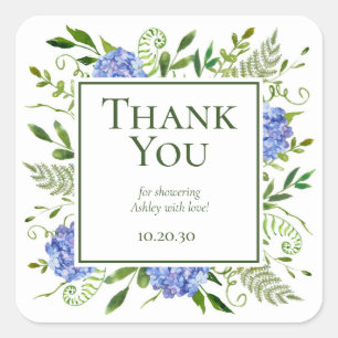 Blue Hydrangeas Boy Baby shower Bedankt Vierkante Sticker