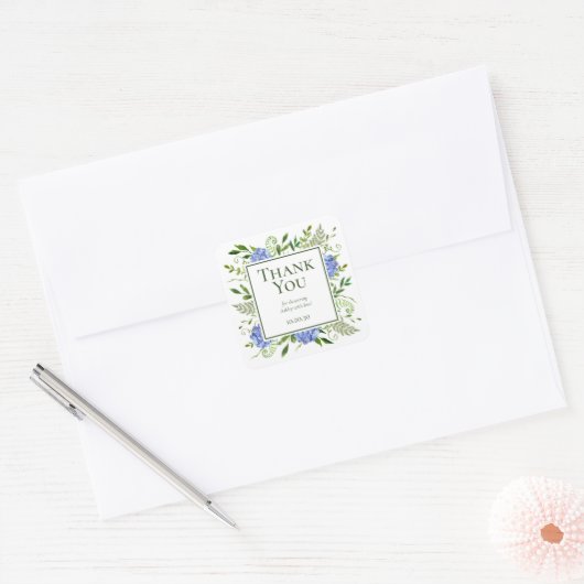 Blue Hydrangeas Boy Baby shower Bedankt Vierkante Sticker (Envelop)