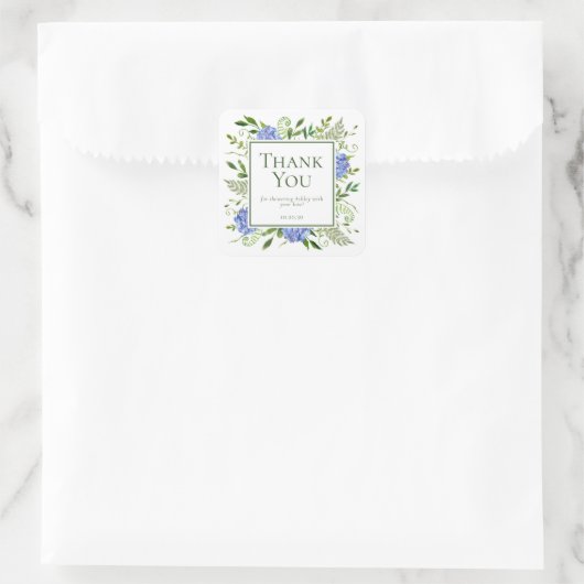 Blue Hydrangeas Boy Baby shower Bedankt Vierkante Sticker (Tas)