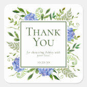 Blue Hydrangeas Boy Baby shower Bedankt Vierkante Sticker (Voorkant)