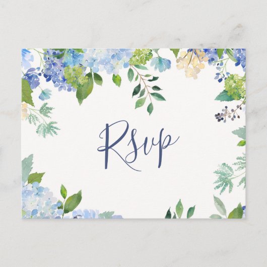 Blue Hydrangeas Bruiloft RSVP met Maaltijd Keuze Briefkaart (Voorkant)
