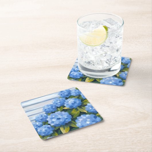 Blue Hydrangeas Bushes Floral Painting Kartonnen Onderzetters (Insitu)