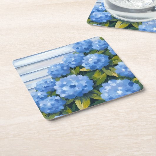 Blue Hydrangeas Bushes Floral Painting Kartonnen Onderzetters (Schuin)
