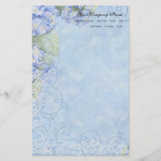 Blue Hydrangeas, Butterfly & Swirl Modern Floral Briefpapier (Voorkant)
