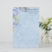 Blue Hydrangeas, Butterfly & Swirl Modern Floral Briefpapier (Staand voorkant)
