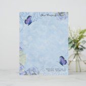 Blue Hydrangeas, Butterfly & Swirl Modern Floral Gepersonaliseerd Briefhoofd (Staand voorkant)