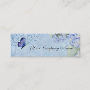 Blue Hydrangeas, Butterfly & Swirl Modern Floral Mini Visitekaartje