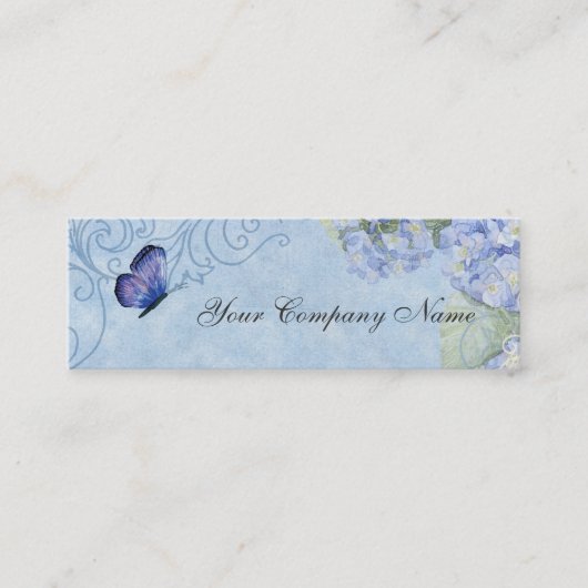 Blue Hydrangeas, Butterfly & Swirl Modern Floral Mini Visitekaartje (Voorkant)