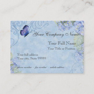 Blue Hydrangeas, Butterfly & Swirl Modern Floral Visitekaartje