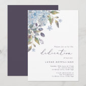 Blue Hydrangeas Calligraphy Baby Dedication Kaart (Voorkant / Achterkant)