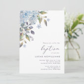 Blue Hydrangeas Calligraphy Baptisme Kaart (Staand voorkant)