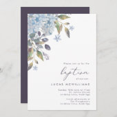 Blue Hydrangeas Calligraphy Baptisme Kaart (Voorkant / Achterkant)