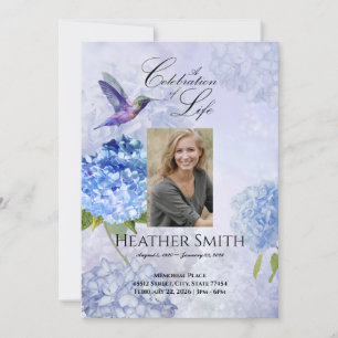 Blue Hydrangeas Celebration of Life Funeral Kaart