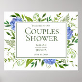 Blue Hydrangeas Couples Shower Sign Poster (Voorkant)