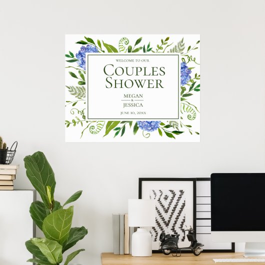 Blue Hydrangeas Couples Shower Sign Poster (Thuiskantoor)