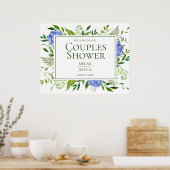 Blue Hydrangeas Couples Shower Sign Poster (Keuken)