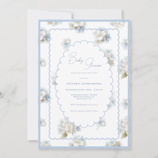 Blue Hydrangeas Elegant Baby Shower Kaart (Voorkant)