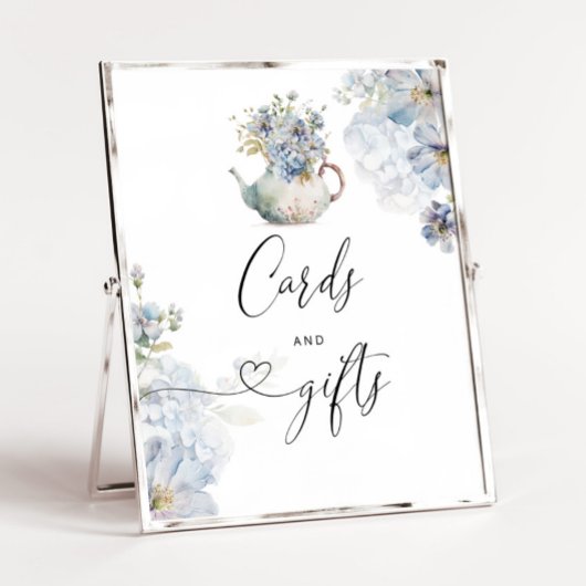 Blue Hydrangeas elegante theepot Kaarten en gesche Poster