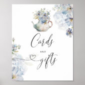 Blue Hydrangeas elegante theepot Kaarten en gesche Poster (Voorkant)