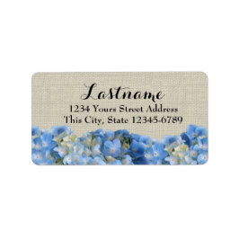 Blue Hydrangeas en Burlap Etiket