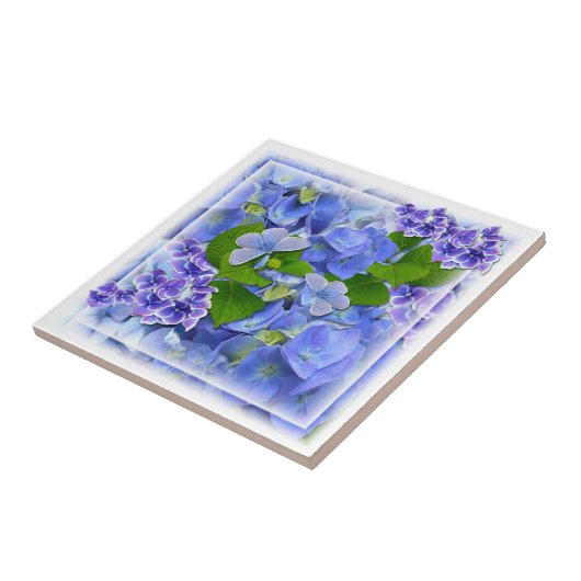 Blue Hydrangeas en Butterflies Tegel Tegeltje (Zijkant)