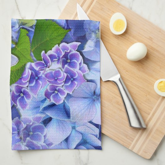 Blue Hydrangeas en Butterflies Theedoek (Quarter Fold)