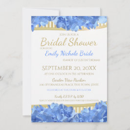 Blue Hydrangeas en Gold Stripes Vrijgezellenfeest Kaart
