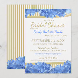 Blue Hydrangeas en Gold Stripes Vrijgezellenfeest Kaart