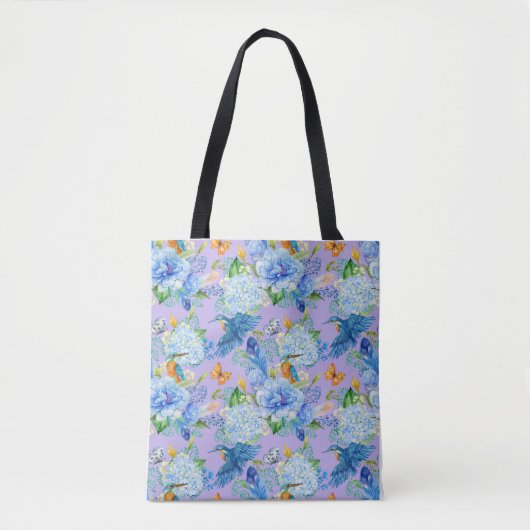 Blue Hydrangeas en Hummingbird Canvas tas (Voorkant)