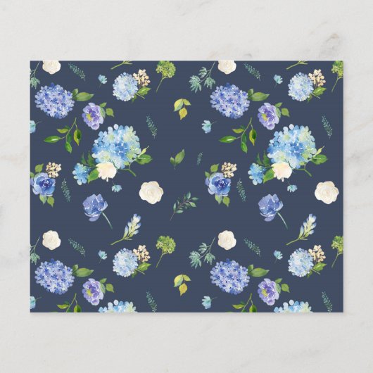 Blue Hydrangeas en Ivory Rozen Save the Date (Achterkant)