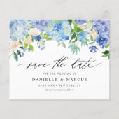 Blue Hydrangeas en Ivory Rozen Save the Date (Voorkant)