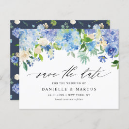 Blue Hydrangeas en Ivory Rozen Save the Date