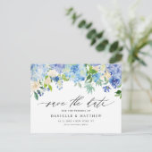 Blue Hydrangeas en Ivory Rozen Save the Date Briefkaart (Staand voorkant)