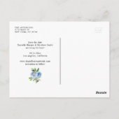 Blue Hydrangeas en Ivory Rozen Save the Date Briefkaart (Achterkant)