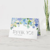 Blue Hydrangeas en Ivory Rozen Wedding Bedankkaart (Voorkant)