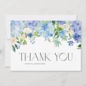 Blue Hydrangeas en Ivory Rozen Wedding Bedankkaart (Voorkant)